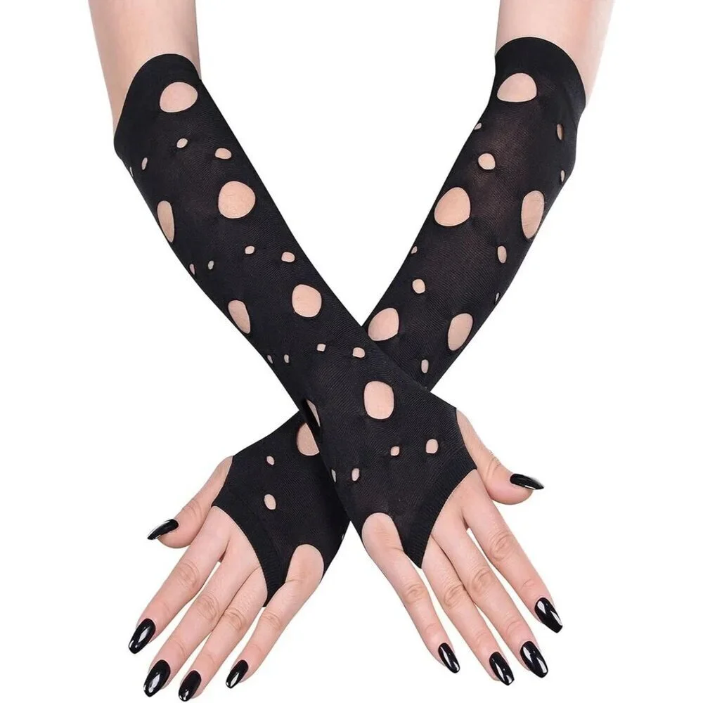 Women's Fishing Halloween Black 1 Net Gloves Fingerless Gothic Accessories